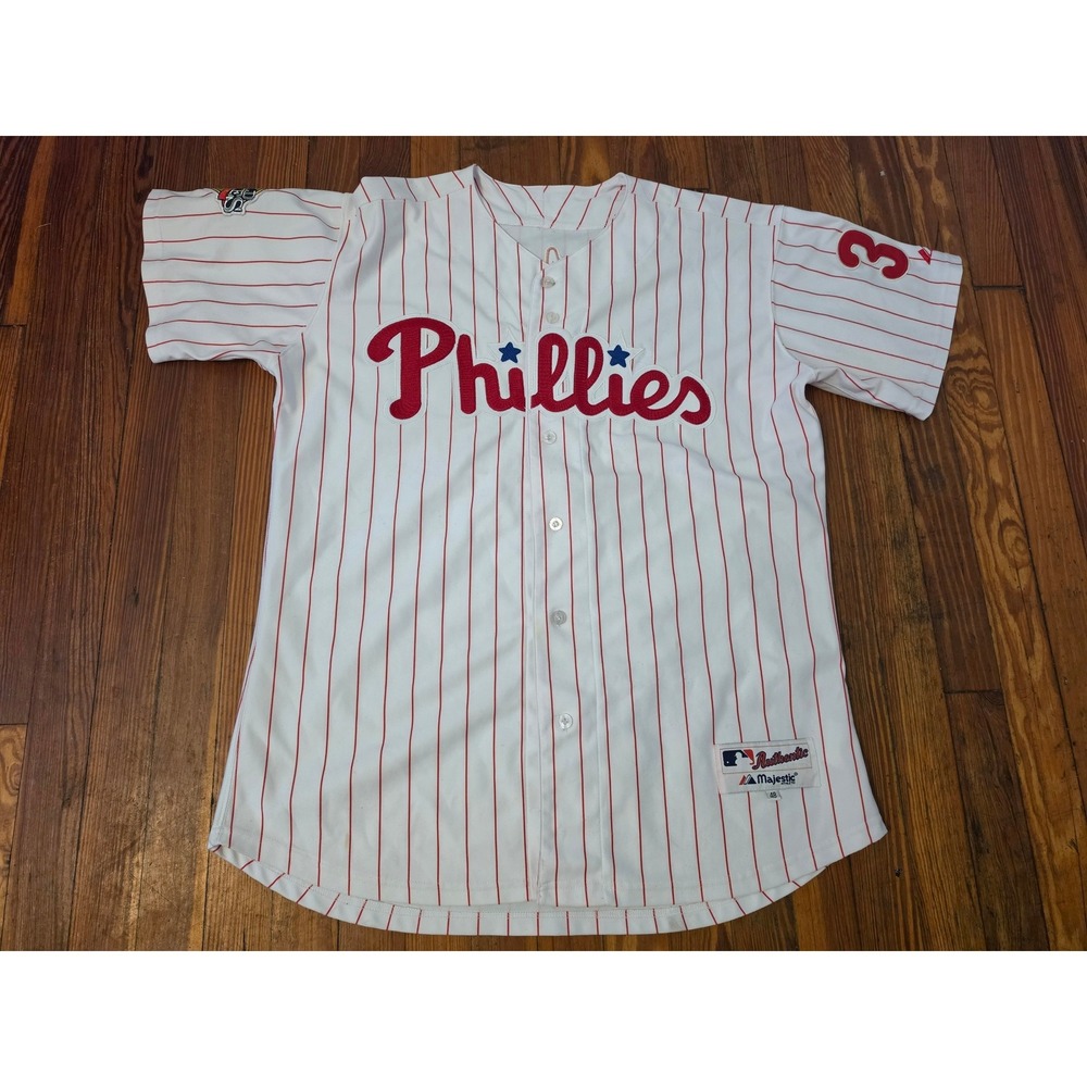 Majestic Cole Hamels Phillies 2008 World Series Authentic Jersey Mens 48 White